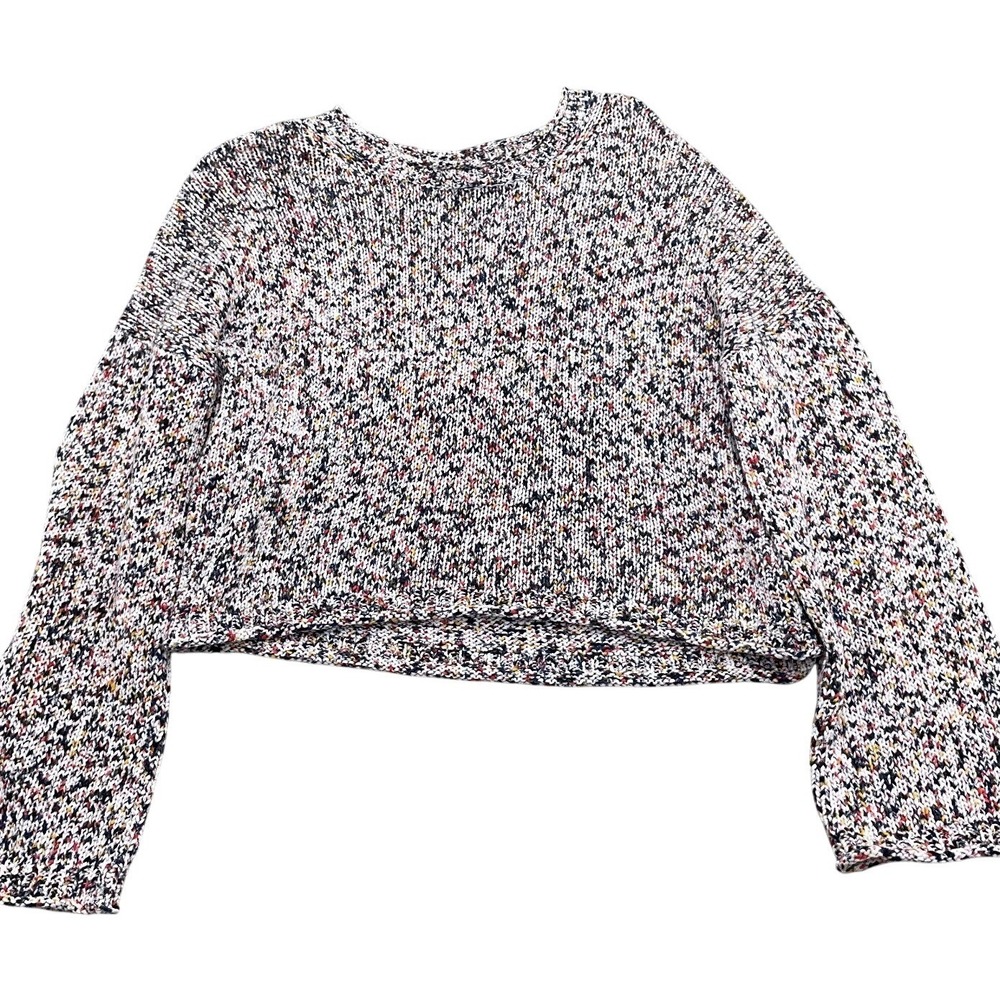Madewell Sweater Women Small Blue Red Multi Confetti Crop Chunky Knit Relaxed